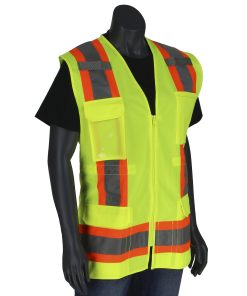 PIP - 302-0512 - ANSI Type R Class 2 Women's Contoured Surveyors Vest with Eleven Pockets, Solid Front and Mesh Back