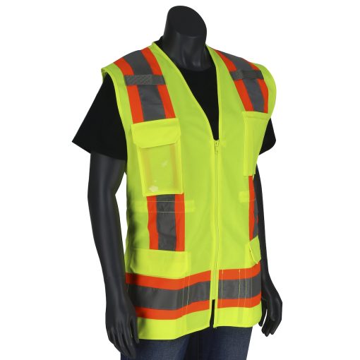 PIP - 302-0512 - ANSI Type R Class 2 Women's Contoured Surveyors Vest with Eleven Pockets, Solid Front and Mesh Back