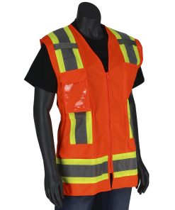 Alternative view of PIP - 302-0512 - ANSI Type R Class 2 Women's Contoured Surveyors Vest with Eleven Pockets, Solid Front and Mesh Back