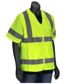 PIP 303-0313 ANSI Type R Class 3 Women's Contoured Vest with Solid Front, Mesh Back and Adjustable Waist