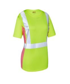 Alternative view of GSS Safety 5125 Class 2 Women's Short Sleeve T-shirt Lime with Pink Side