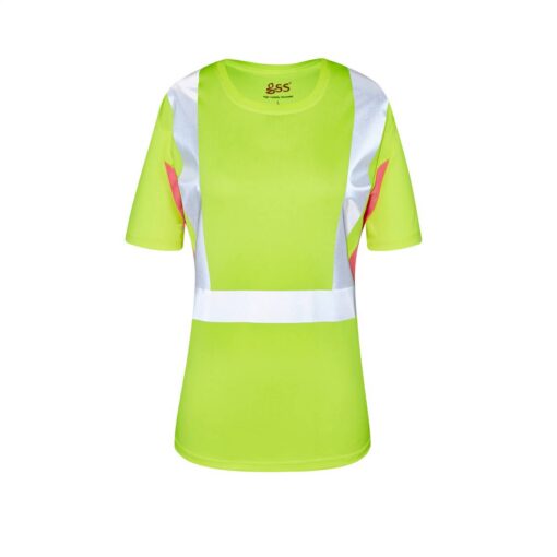 GSS Safety 5125 Class 2 Women's Short Sleeve T-shirt Lime with Pink Side - Image 3